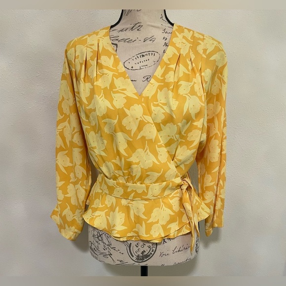 🍂 Joie Yellow and White Wrap Top with V-Neckline - Picture 1 of 9